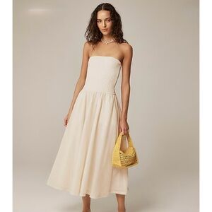 NWT J. Crew Strapless Mixy Dress Summer Linen Cream